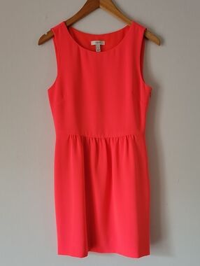 NWOT J. Crew Neon Coral Sleeveless Gathered-Waist Mini Dress Size 2